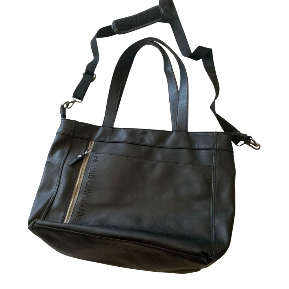 Buffalo David Bitton Tote Bag Handbag Purse Messenger Bag Large Black Leather 18